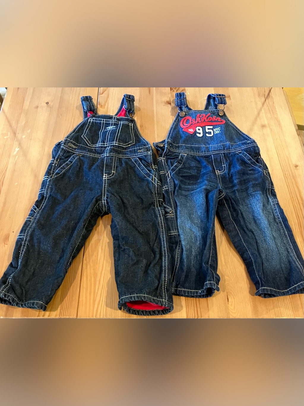 Guc Lot Of 2 Oshkosh B'gosh Dark Blue Denim Overalls One Fleece Lined 18 Months